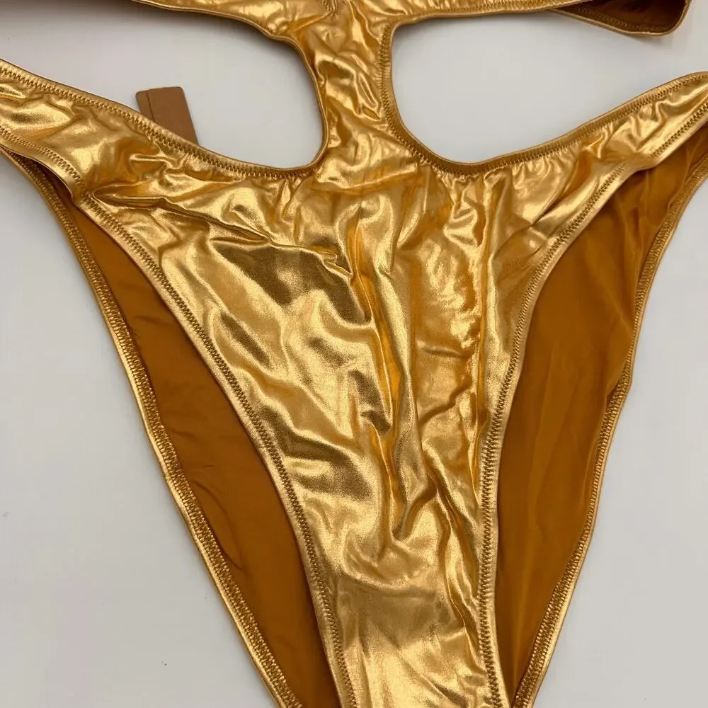 Skims Metallic Gold Swim Halter Monokini New with tags Size 3X